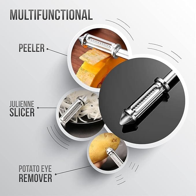 3-in-1 Multifunctional Veggie Peeler | Potato Peeler Vegetable Knife Slicer Fruit Peeler Kitchen 3 in 1 Knife 3 in 1 Stainless steel Multifunctional Veggie Peeler (Set of 2)