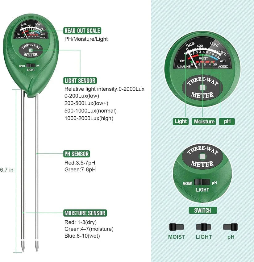 3-in-1 Soil Test Meter | Soil Moisture Sensor Samples Health Moisture Tester 3-in-1 Soil Test Meter