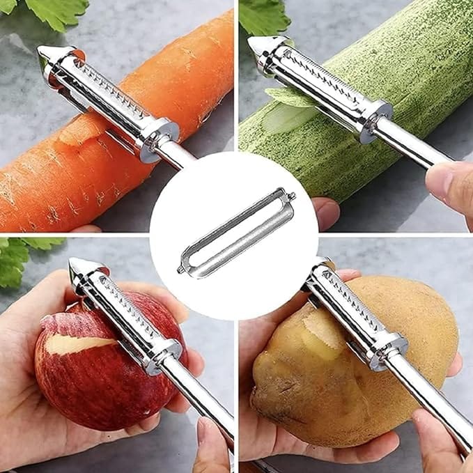 3 in 1 Veggie Peeler | Potato Peeler Vegetable Knife Slicer Fruit Peeler Kitchen 3 in 1 Knife - 3 in 1 Stainless steel Multifunctional Veggie Peeler (Pack of 2)