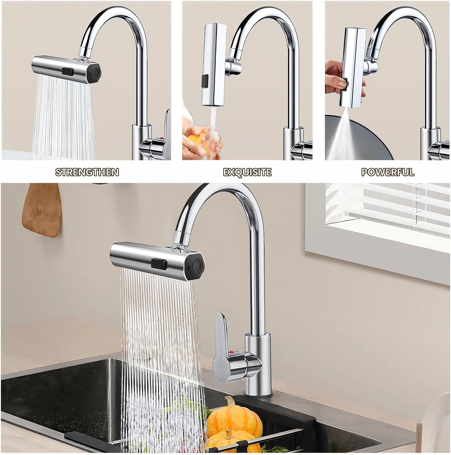 3-in-1 Waterfall Kitchen Faucet Extender | Kitchen Sink Tap Faucets Waterfall Extender For Kitchen Sink 3-in-1 Waterfall Kitchen Faucet Extender