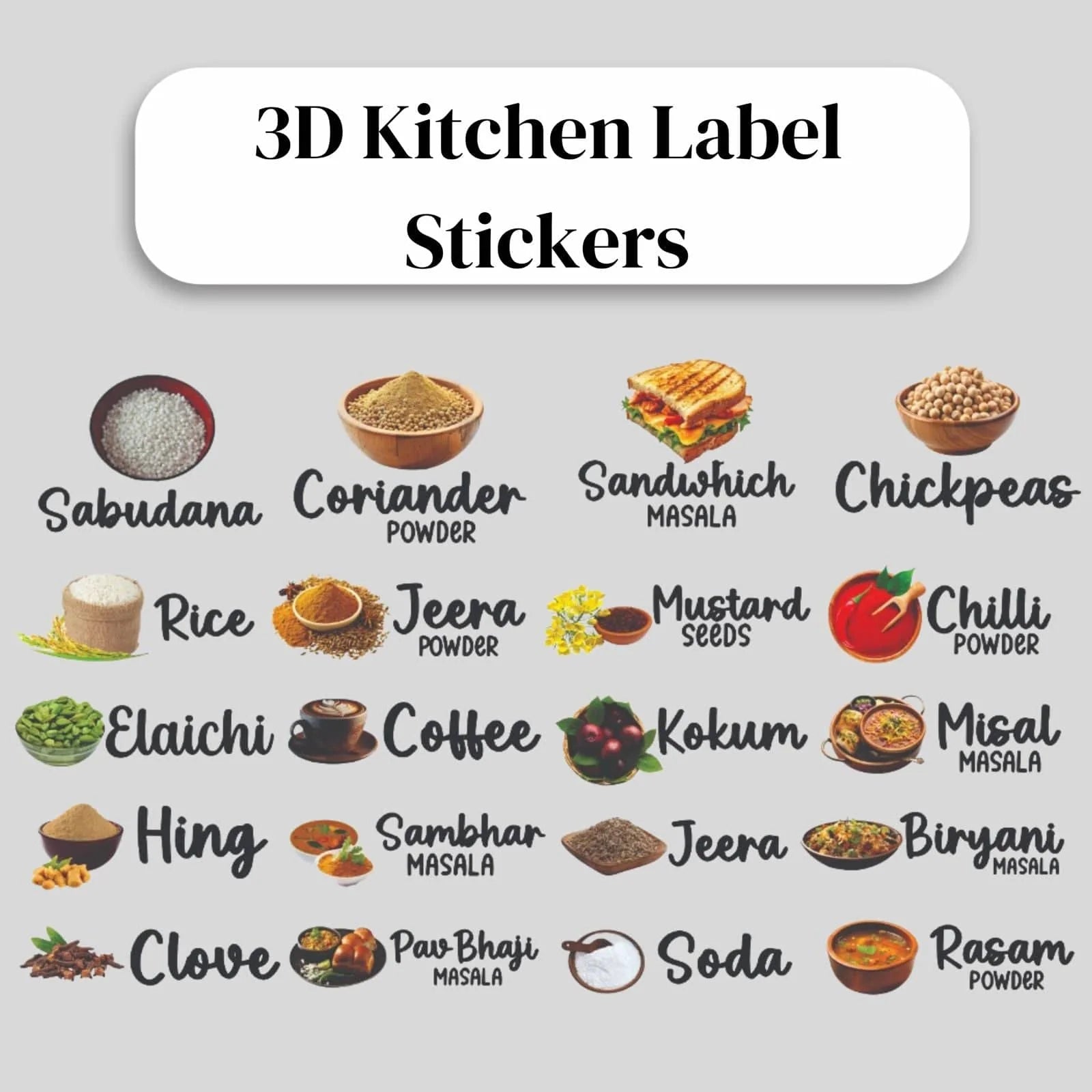 3D Kitchen Label Stickers (Set of 60 Stickers) | Kitchen Sets Accessories Stickers 3D Kitchen Design Label Stickers - 3D Kitchen Label Stickers (Set of 60 Stickers)
