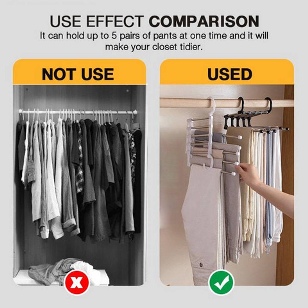 5-In-1 Foldable Stainless Steel Hanger Organizer (Set of 2) 5-In-1 Foldable Stainless-Steel Hanger (Set of 2)