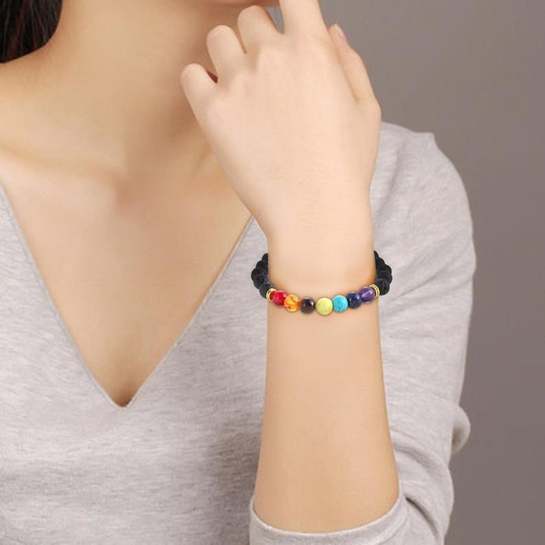 7 Chakra Energy Bracelet | 7 Chakra Bracelet Stone Tiger Eye Healing Silver Stone Bracelet 7 Chakra Energy Bracelet