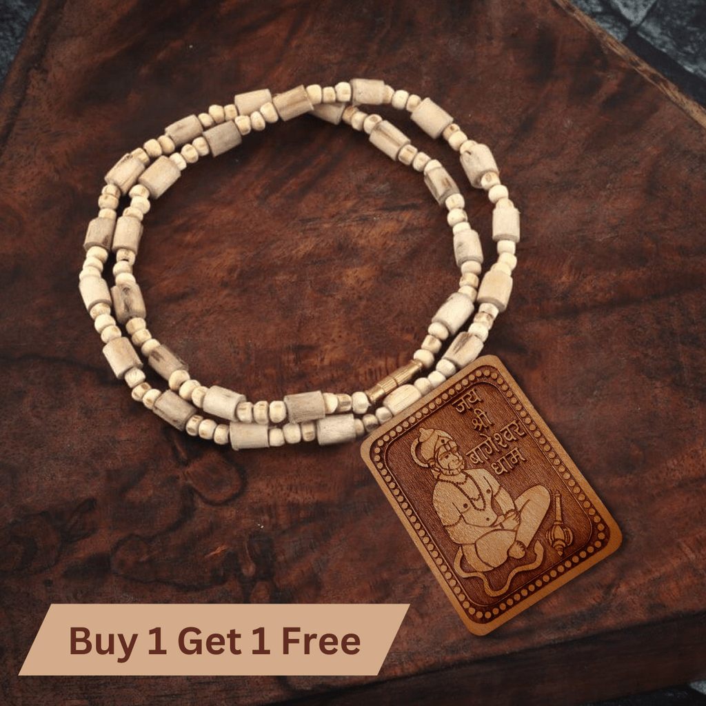 Bageshwar Dham Rudraksha Tulsi Kanthi Mala Hanuman Locket (Buy 1 Get 1 Free) Bageshwar Hanuman Mala (Set Of 2)