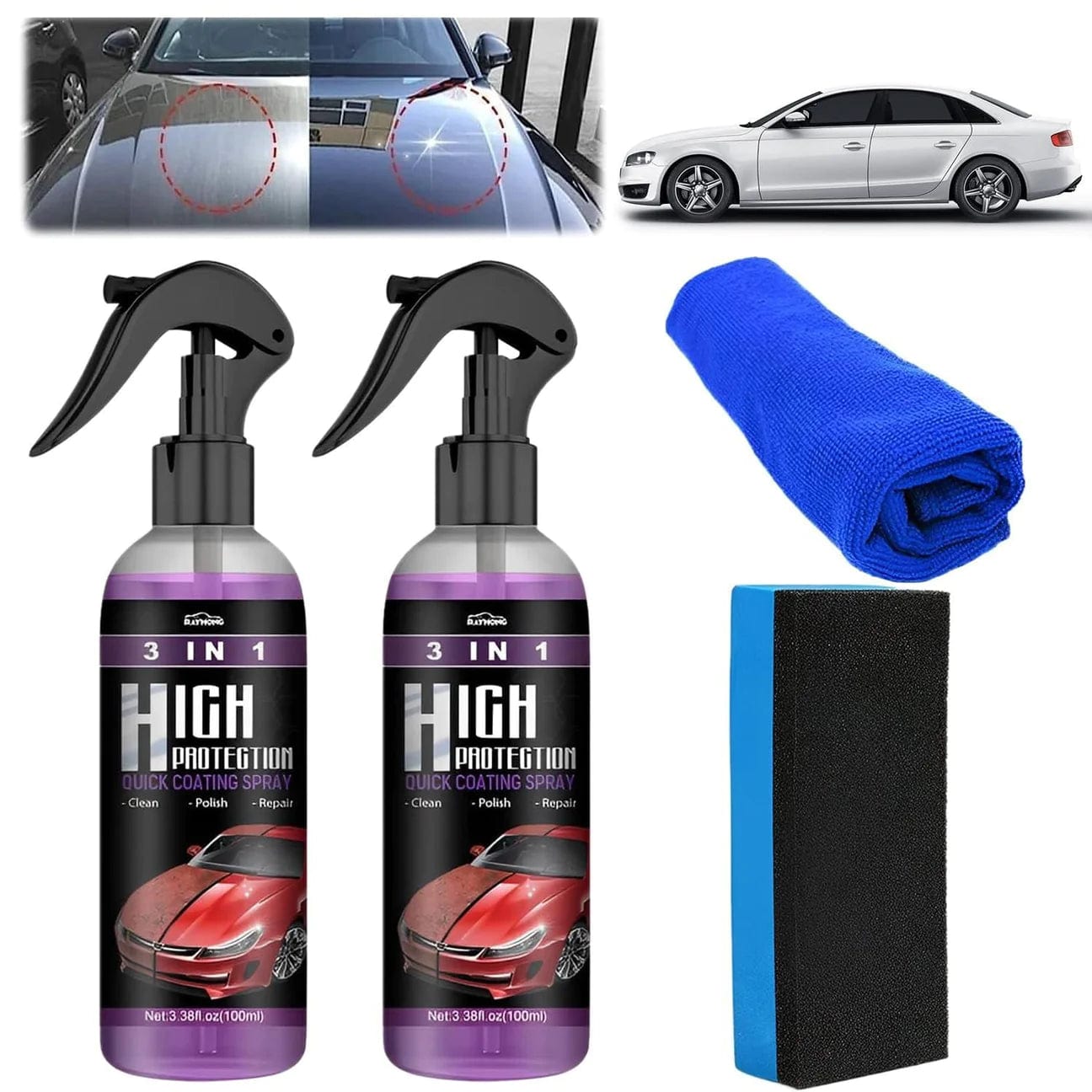 Ceramic Coating Wax Car Paint Protection Hydrophobic Spray Ceramic Coating Spray (Set of 2)