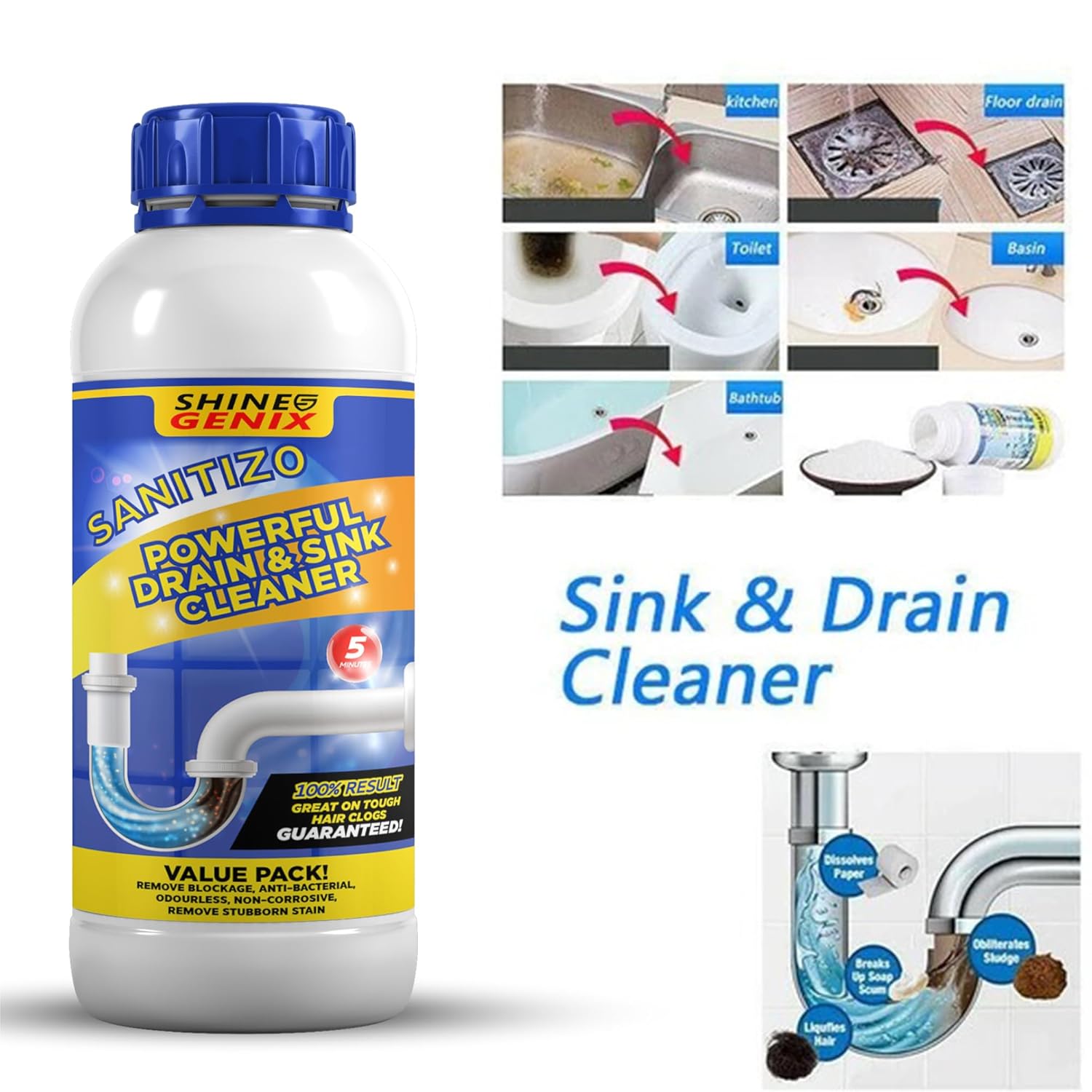 Drain & Sink Cleaner (Set of 2) | Kitchen Sink Drain Cleaner Drainge Systems Clog Cleaning Powder Drain & Sink Cleaner (Set of 2)
