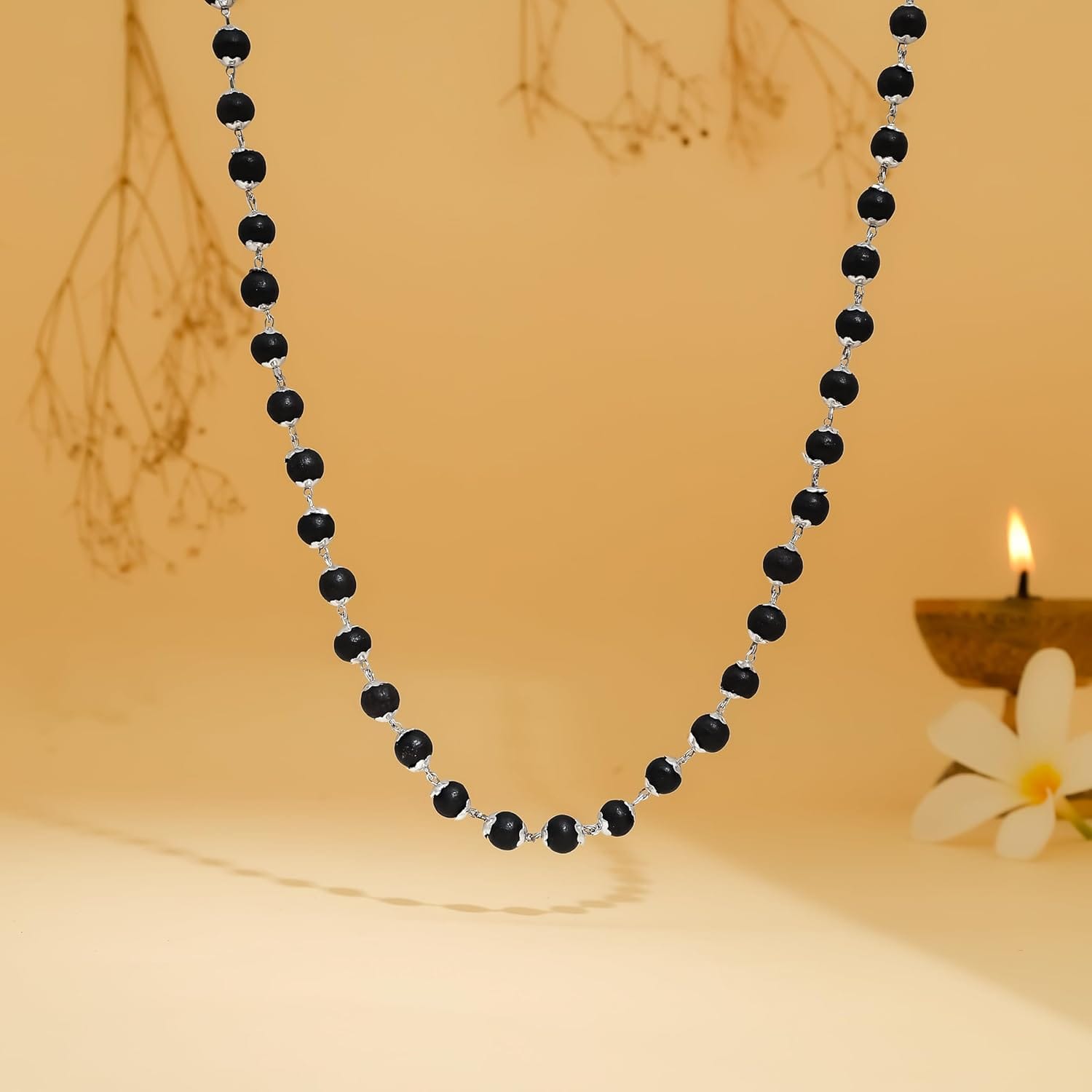 Ebony Wood Karungali Malai Silver Pendant Plated Rudrakha Mala Jewellery Ebony Wood Karungali Malai