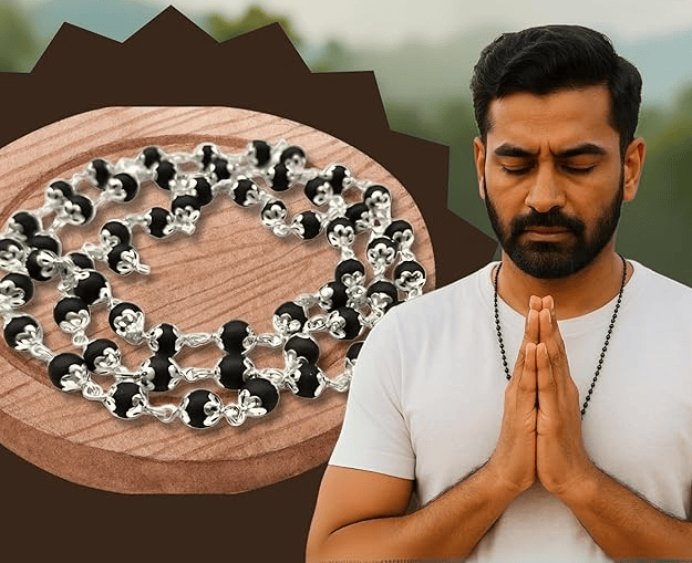 Ebony Wood Karungali Malai Silver Pendant Plated Rudrakha Mala Jewellery Ebony Wood Karungali Malai