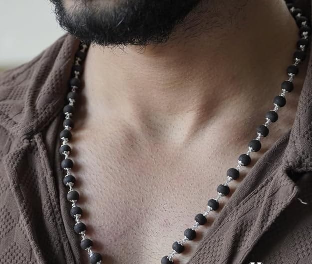 Ebony Wood Karungali Malai Silver Pendant Plated Rudrakha Mala Jewellery Ebony Wood Karungali Malai