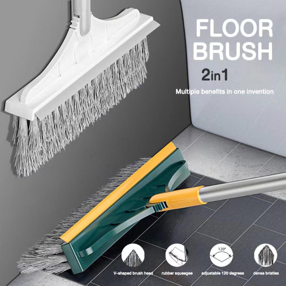 Floor Cleaner Mop Bathroom Cleaning Brush Home Cleaning Dry Mop - 2-in-1 Floor Cleaning Brush 2-in-1 Floor Cleaning Brush