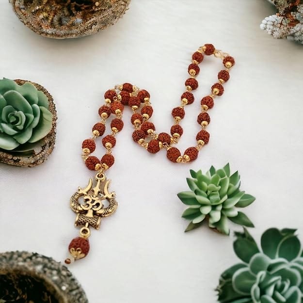 Gold Plated Shiva Trishool Rudraksha Necklace Gold Plated Shiva Trishool Rudraksha Necklace