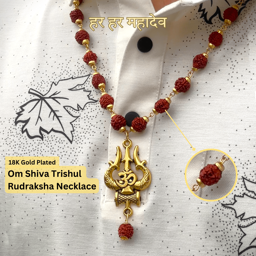 Gold Plated Shiva Trishool Rudraksha Necklace Gold Plated Shiva Trishool Rudraksha Necklace