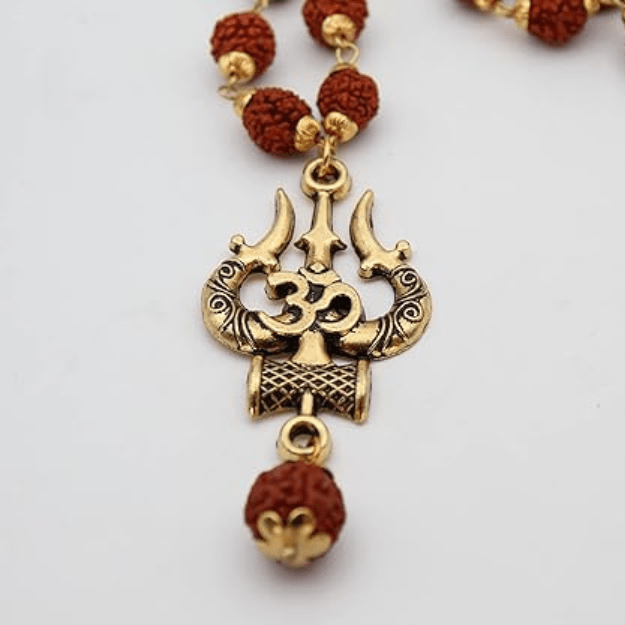 Gold Plated Shiva Trishool Rudraksha Necklace Gold Plated Shiva Trishool Rudraksha Necklace