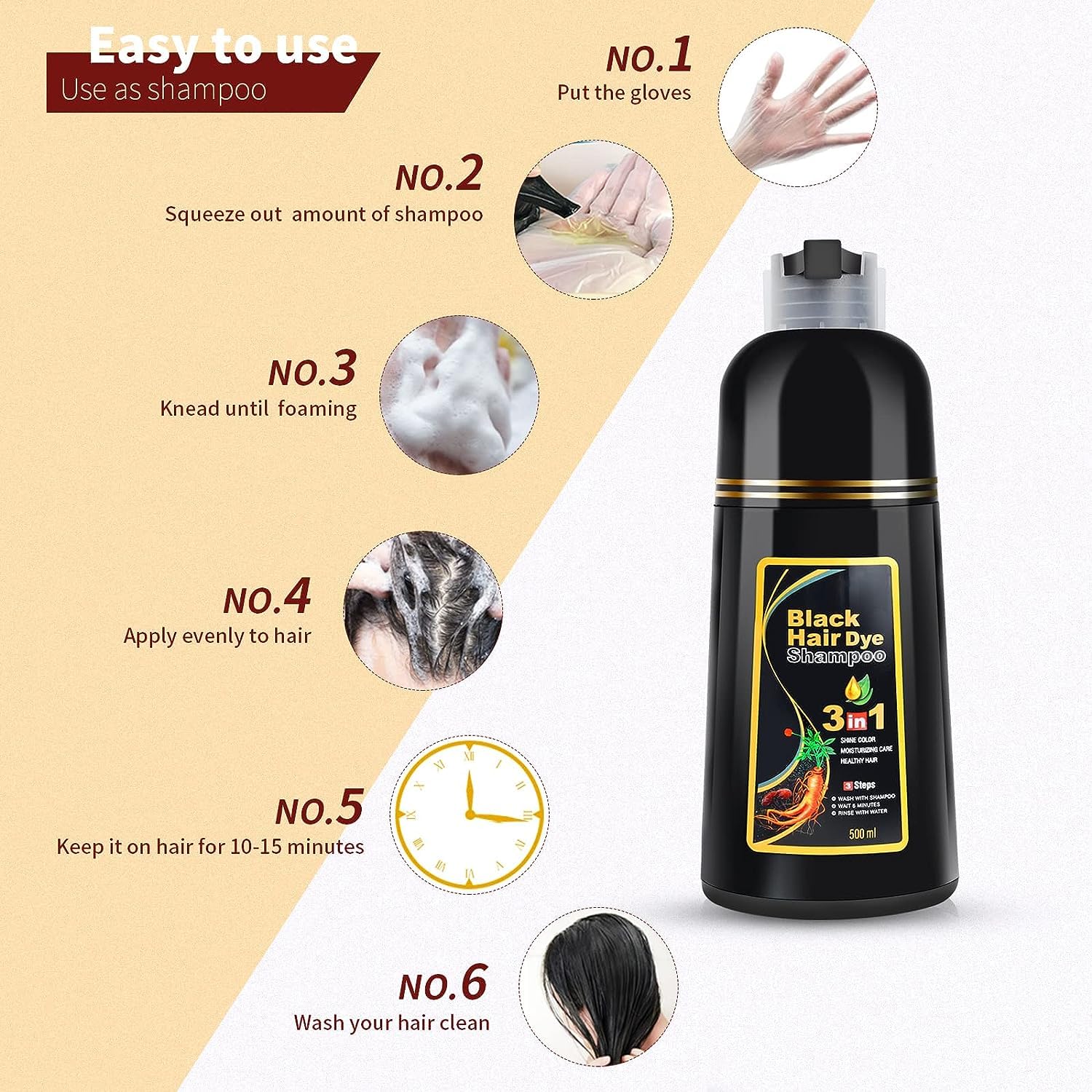 Hair Colour Mild Shampoo Hair Dye Conditioner 3 in 1 Black Hair Dye Shampoo 3 In 1 Black Hair Dye Shampoo (Set of 2)