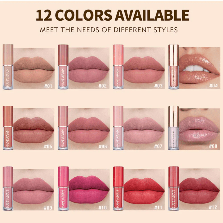 Handaiyan Matte Liquid Lipstick (Pack of 12) | Liquid Lipstick Matte Velvet Lipsticks Set Waterproof Smudge Proof  Handaiyan Matte Liquid Lipstick (Pack of 12) Zaavio.co®