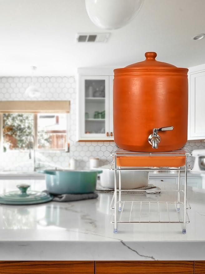 Heavy Steel Matka Stand with Free Tray | Water Pot On Stand Kitchen Design Clay Water Pot Metal Stand Heavy Steel Matka Stand with Free Tray Zaavio®