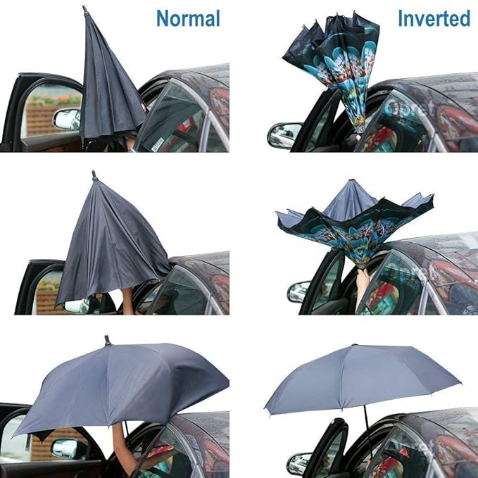 Inverted Reversible Umbrella (Multicolor) | Rain Umbrella Uv Sun Foldable Inverted Reversable Car Umbrella Inverted Reversible Umbrella (Multicolor)