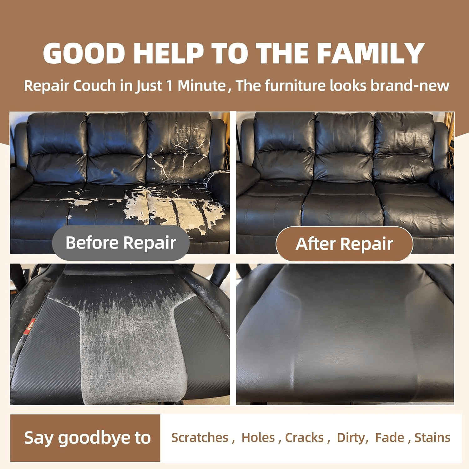 Leather Repair Tape - Black | Couch Repair Faux Leather Sofa Fixer Fabric Patch Tape Multipurpose Self-Adhesive Leather Sheet(30cm × 60cm)