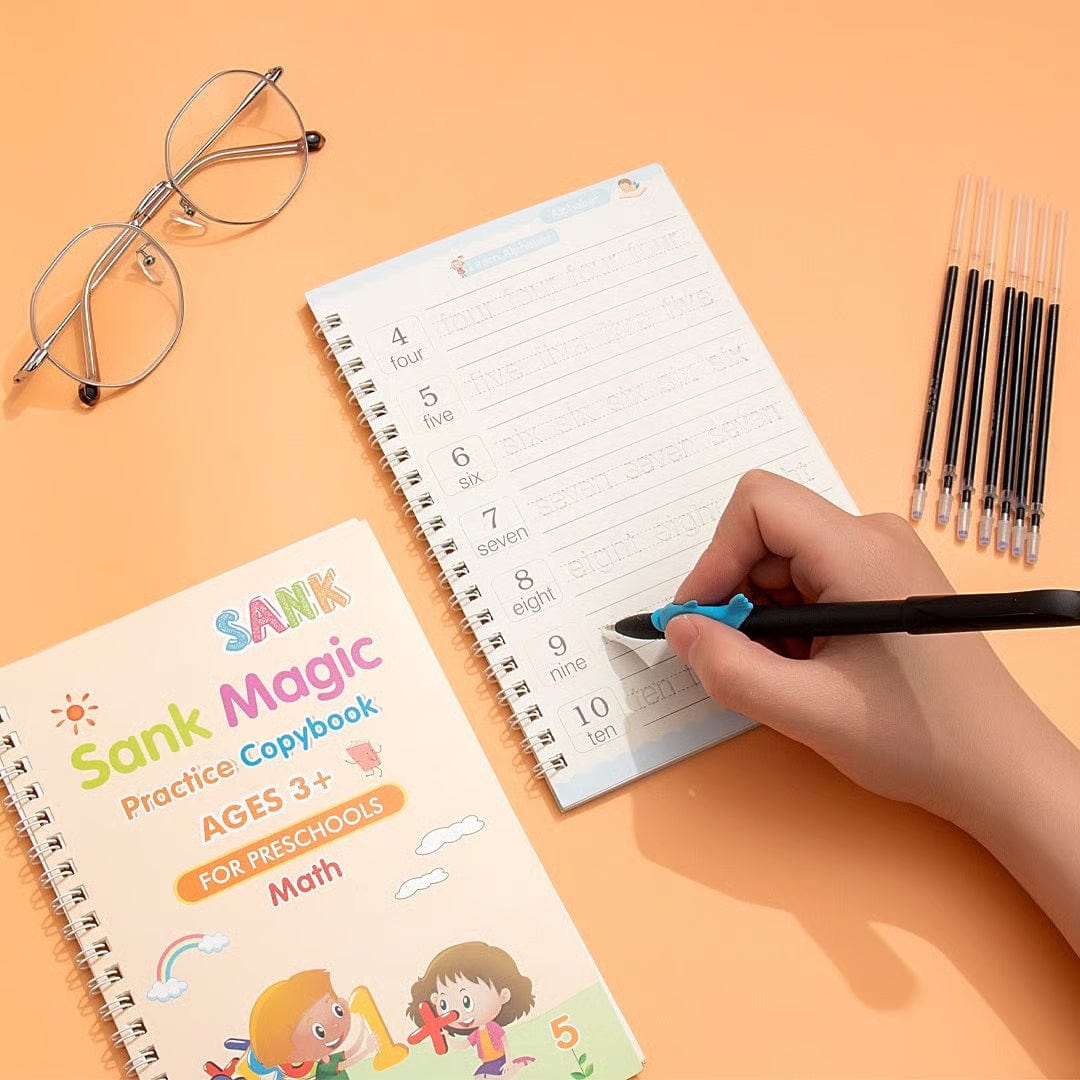 Magic Practice Copybook | Handwriting Practice Letters ABC Tracing Sheets kindergarten Magic Practice Copybook (4 BOOKS,1 PEN,1 GRIP,10 REFILL)
