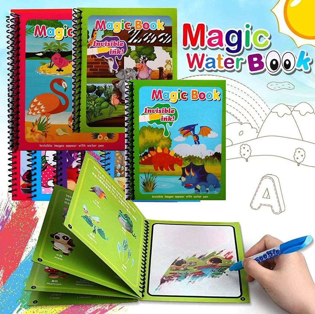 Magical Water Drawing Book (Set of 4) | Doodling Art Magic Water Book Coloring Draw Pages Book Magic Pack of 4 Reusable Magic Water Quick Dry Book (Set Of 4)