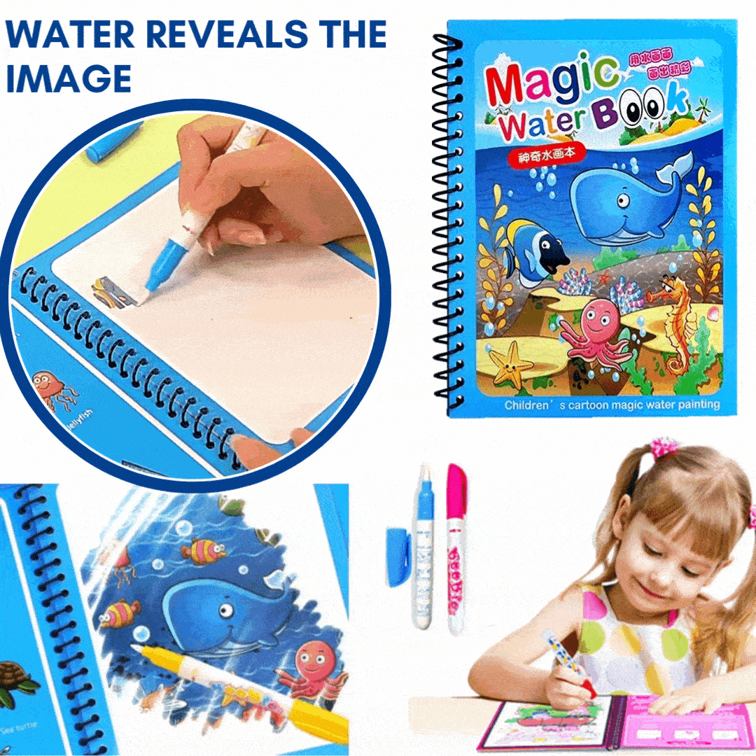 Magical Water Drawing Book (Set of 4) | Doodling Art Magic Water Book Coloring Draw Pages Book Magic Pack of 4 Reusable Magic Water Quick Dry Book (Set Of 4)