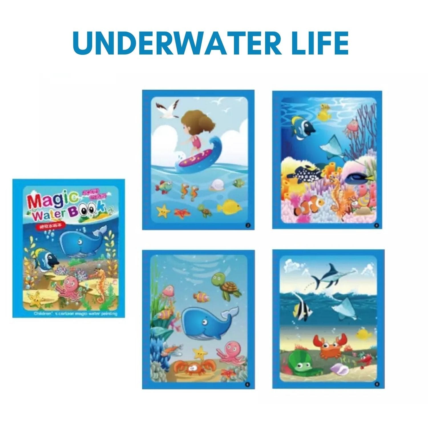Magical Water Drawing Book (Set of 4) | Doodling Art Magic Water Book Coloring Draw Pages Book Magic Pack of 4 Reusable Magic Water Quick Dry Book (Set Of 4)