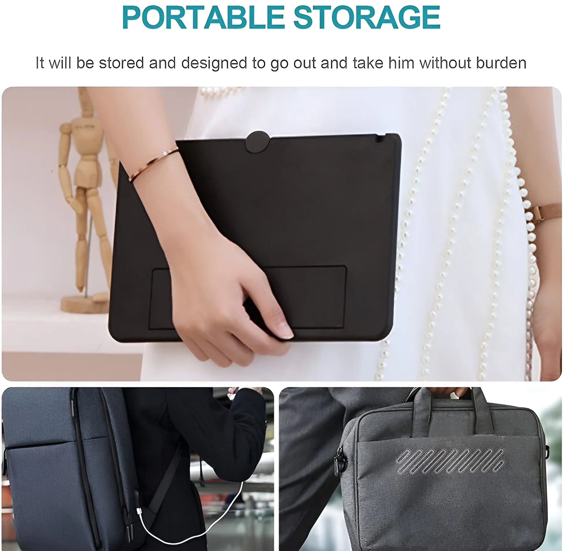 Folded Magnifone enlarger slipping into a bag for travel
