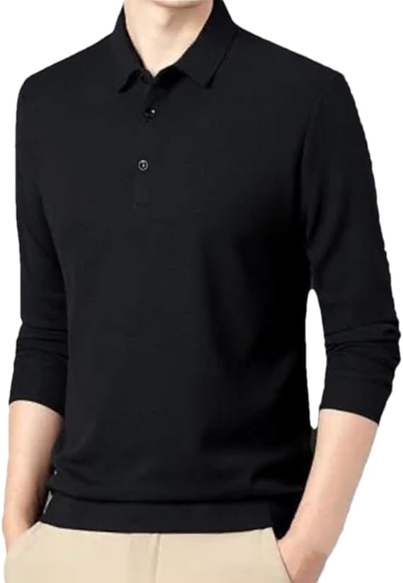 Men's Long Sleeve Lapel T-shirt (Set of 4) | Polo T shirts For Men Tee Shirts Full Sleeve Cotton Tshirts Men'S Solid Long Sleeve T-Shirt with Lapel (Set of 4)