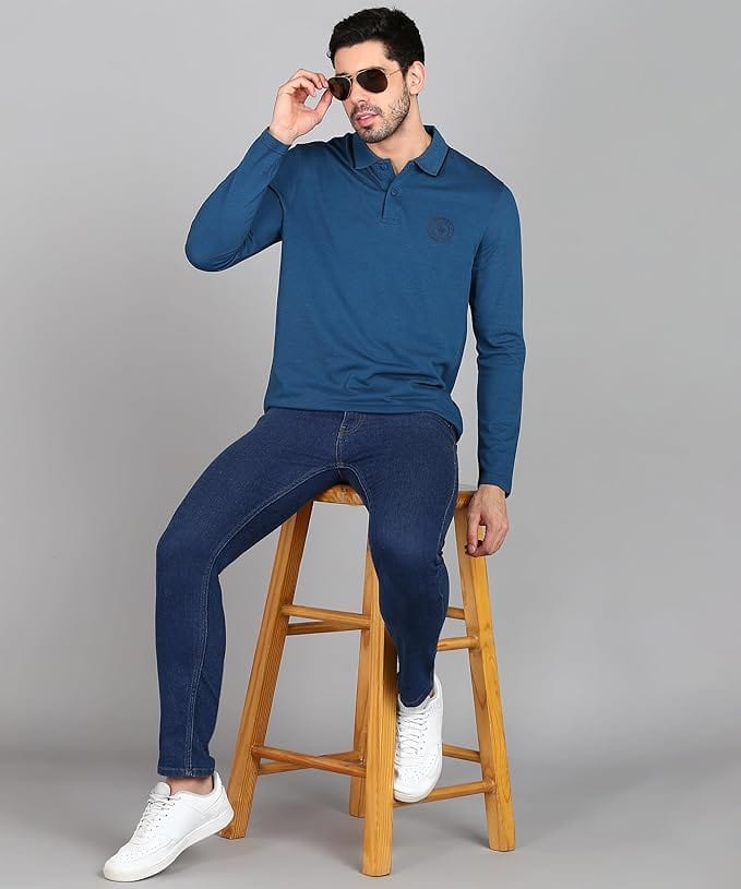 Men's Long Sleeve Lapel T-shirt (Set of 4) | Polo T shirts For Men Tee Shirts Full Sleeve Cotton Tshirts Men'S Solid Long Sleeve T-Shirt with Lapel (Set of 4)