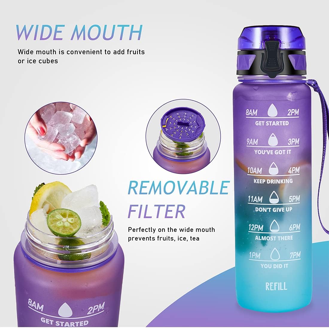 Motivational Water Bottle | Water Bottles 2 Litre Stainless Steel Drinking Bottle Gym Sipper Motivational Water Bottle