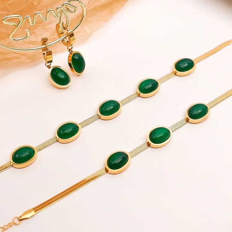 Necklace Set Pendant Long Stone Silver Necklace Oval Green Set with Bracelet Necklace Set with Bracelet Oval Green Crystal Pendant Necklace Set with Bracelet