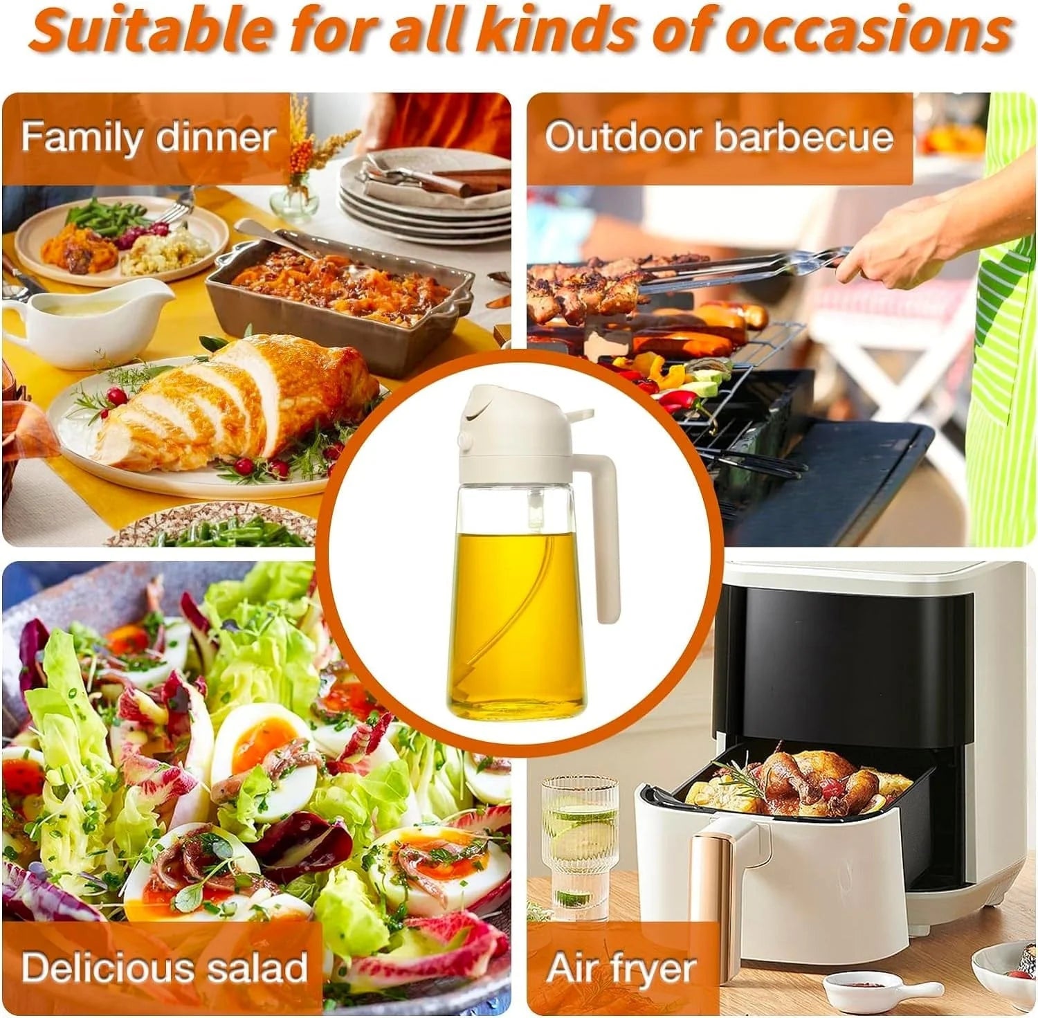 Oil Dispenser Cooking Food Canister Container Oil Bottle For Kitchen - 2-in-1 Oil Dispenser and Sprayer Large 500ml 2-in-1 Oil Dispenser and Sprayer