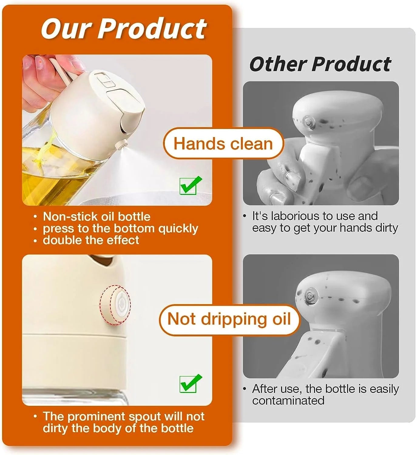 Oil Dispenser Cooking Food Canister Container Oil Bottle For Kitchen - 2-in-1 Oil Dispenser and Sprayer Large 500ml 2-in-1 Oil Dispenser and Sprayer