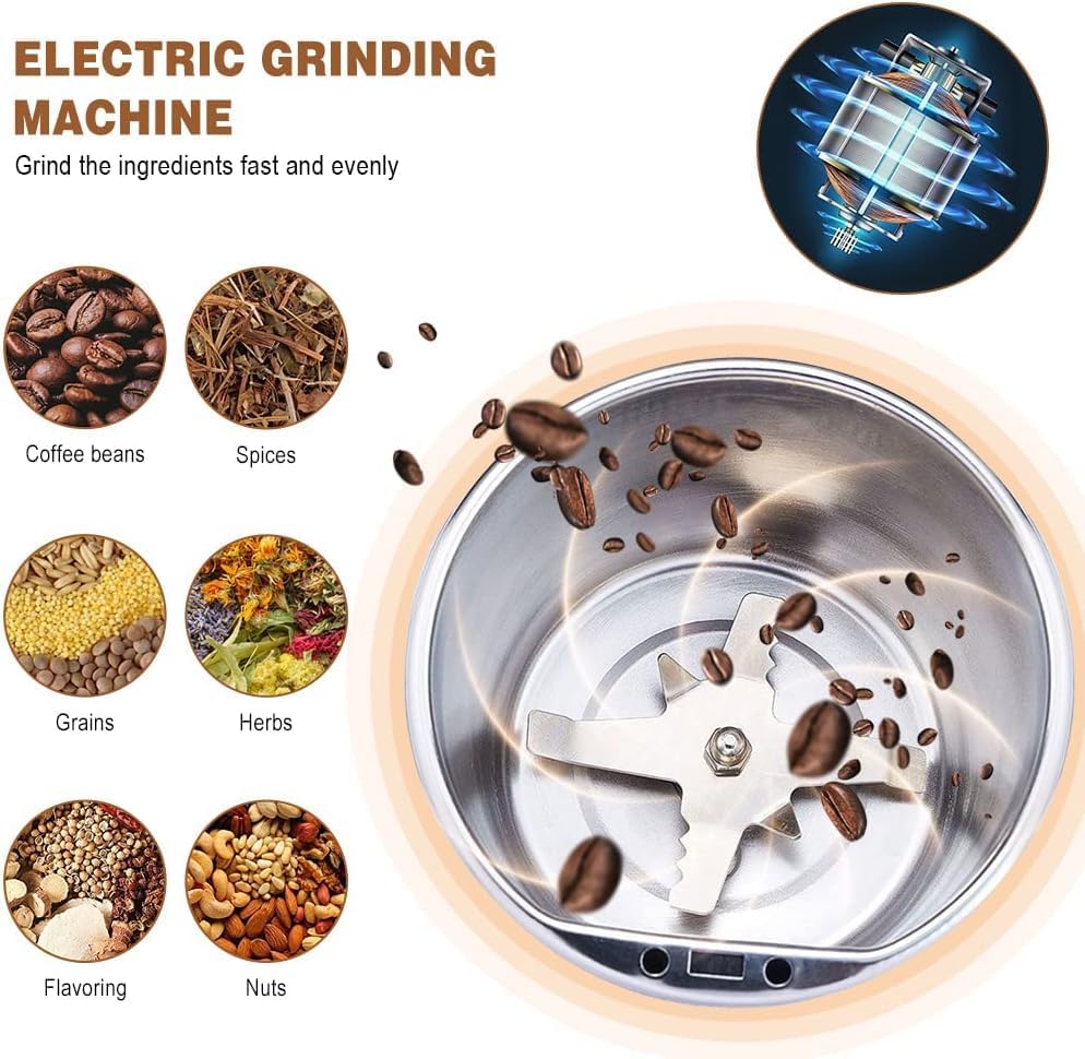 Portable Spice & Coffee Grinder Portable Grinder with Powerful Stainless Steel Blades – One-Touch Quick Grinding for Masala, Spices, Nuts, Grains & Coffee
