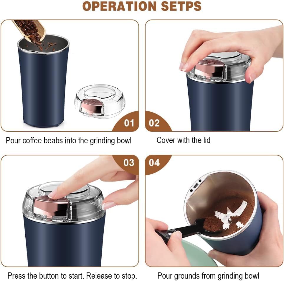 Portable Spice & Coffee Grinder Portable Grinder with Powerful Stainless Steel Blades – One-Touch Quick Grinding for Masala, Spices, Nuts, Grains & Coffee