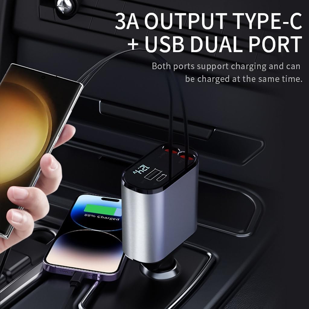 Poweroxy™ | Car Charger Type C Usb Charger Adapter Automobile Charger For Car Poweroxy™️Retractable Car Charger Zaavio®