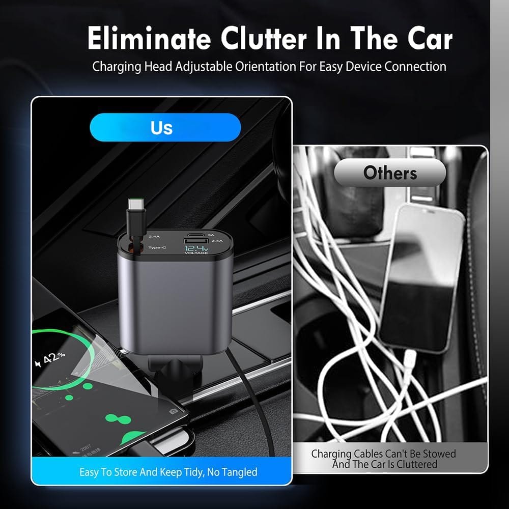Poweroxy™ | Car Charger Type C Usb Charger Adapter Automobile Charger For Car Poweroxy™️Retractable Car Charger Zaavio®