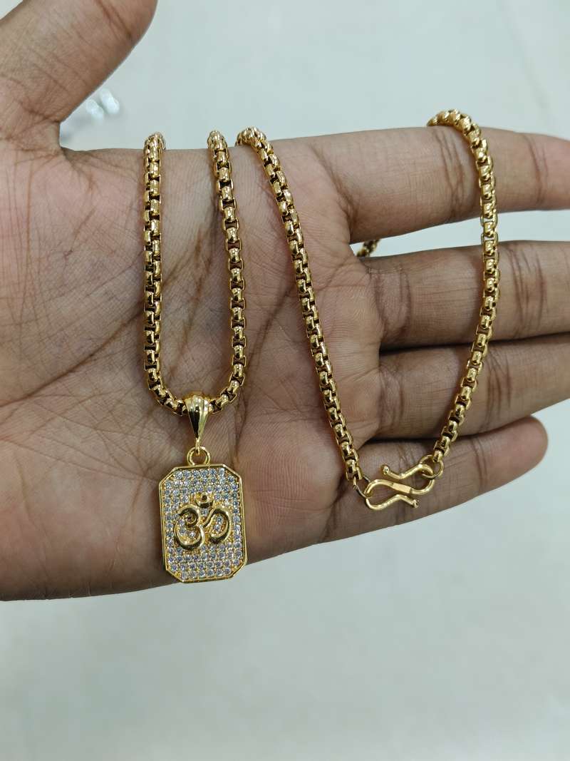 Premium Aum Diamond Pendant Gold Chain | Gold Chain Om Pendant Design Necklace Premium Aum Diamond Pendant Gold Chain