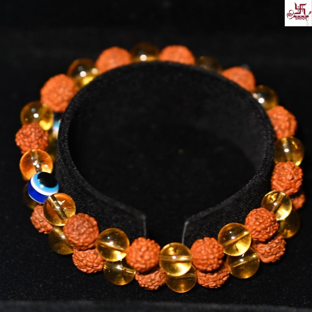 Rudraksha Citrine Crystal Bracelet (Set of 2) | Citrine Bracelet Rudraksha Crystal Bracelets For Men And Women Rudraksha Citrine Crystal Bracelet (Set of 2)