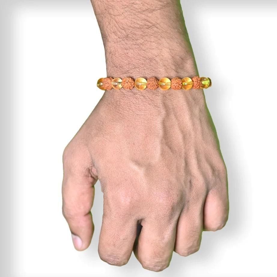 Rudraksha Citrine Crystal Bracelet (Set of 2) | Citrine Bracelet Rudraksha Crystal Bracelets For Men And Women Rudraksha Citrine Crystal Bracelet (Set of 2)