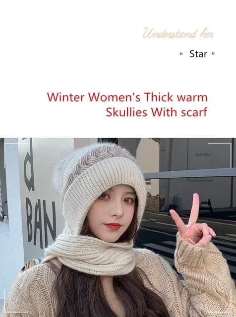 Scarf Cap for Women | Winter Cap Scarf Ear Protection Chritsmas Caps Muffler Scarf Cap for Women