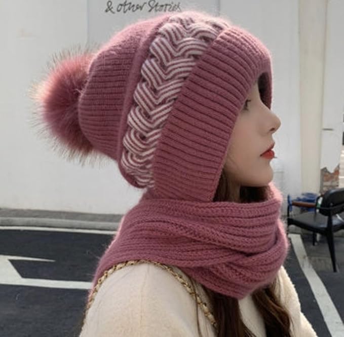 Scarf Cap for Women | Winter Cap Scarf Ear Protection Chritsmas Caps Muffler Scarf Cap for Women
