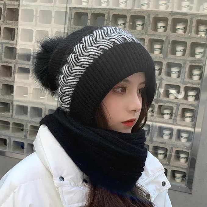 Scarf Cap for Women | Winter Cap Scarf Ear Protection Chritsmas Caps Muffler Scarf Cap for Women