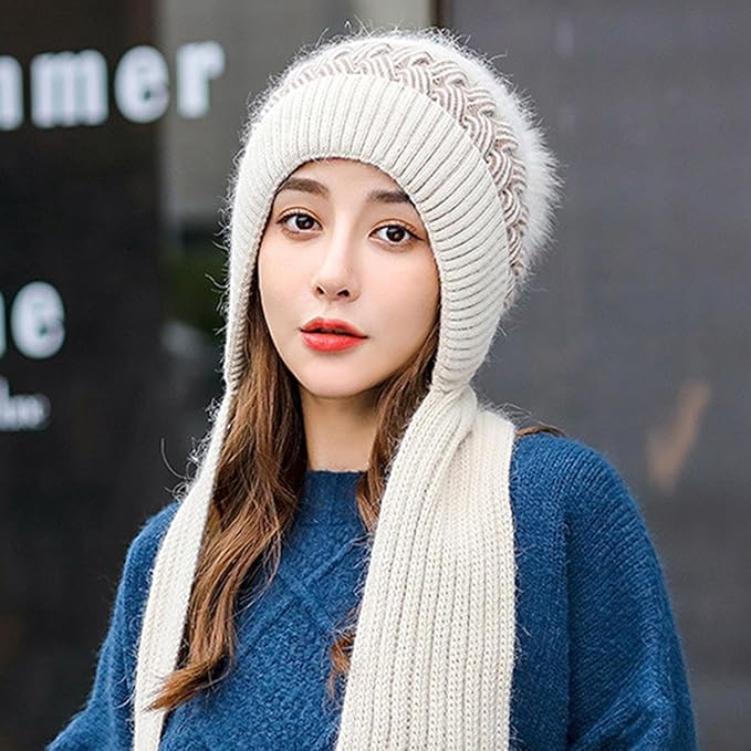 Scarf Cap for Women | Winter Cap Scarf Ear Protection Chritsmas Caps Muffler Scarf Cap for Women
