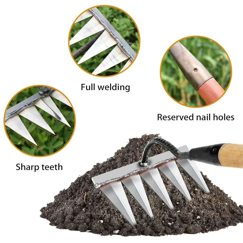 Steel Nail Rake | Garden Tools Planting Implements Rake Tool Equipment  5 Teeth Weeding Tool🌱  -11,000+ Farmers’ Trusted