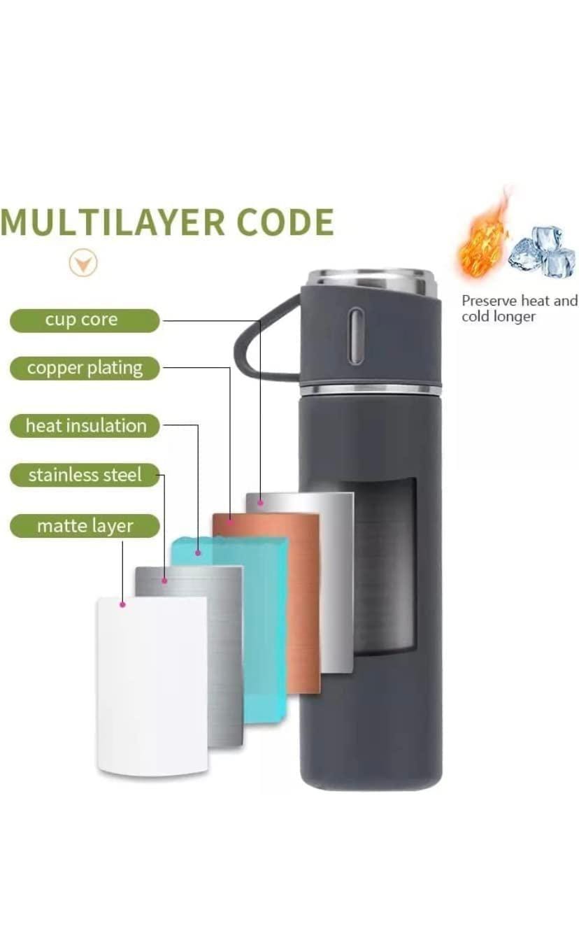 Steel Water Bottle Vacuum Thermos Flask Tea Cup Set Vacuum Flask Cup Full Set