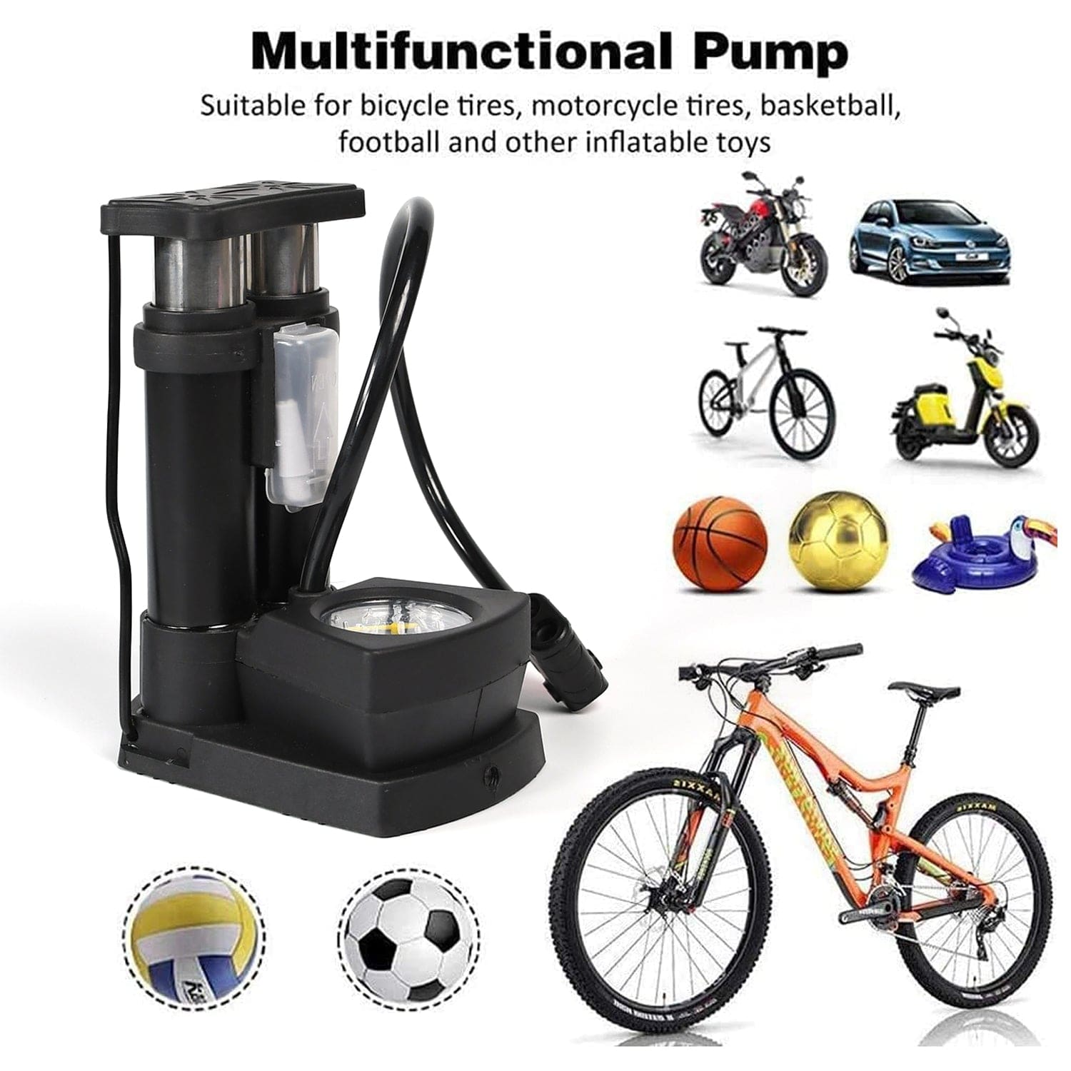 StepPumpzy | Cycle Pump Air Bike Tyre Auto Air Pressure Portable Foot Inflator StepPumpzy High Pressure Portable Foot Pump