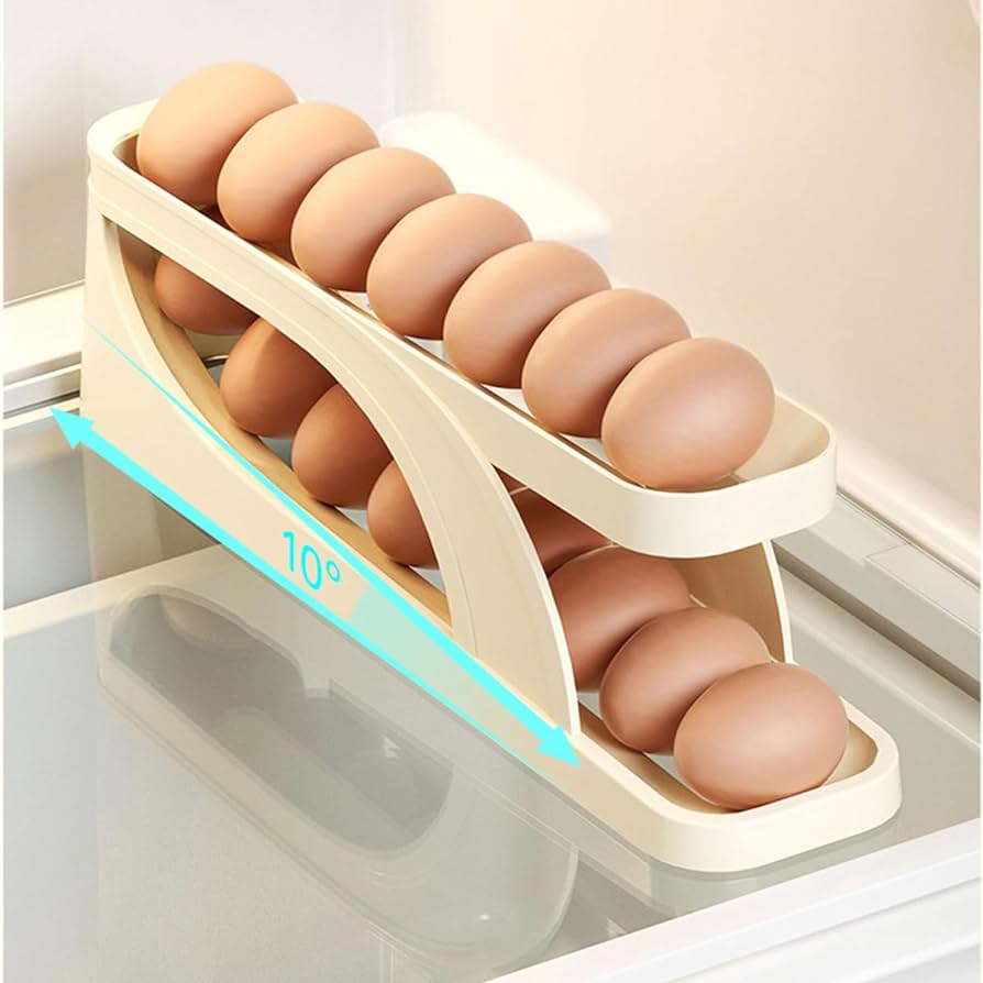 Storage Box Plastic Container Egg Box Holder Tray For Fridge- Automatically Rolling Egg Holder Container Display Rack Automatically Rolling Egg Holder