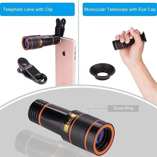 Vision Monocular Telescope Binoculars - 12x HD Optical Zoom Camera Telescope Lens Large Phone Telescope